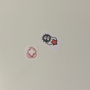 B Grade Soot Sprite Mini Print and Calcifer Mini Print | Soot Sprite Mini Print | Calcifer Mini Print | Studio Ghibli Mini Block Prints