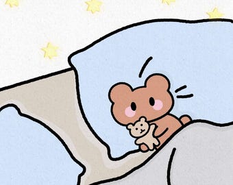 Fondo de pantalla de osito kawaii para iPhone / Fondo de pantalla acogedor para la noche (Descarga digital)