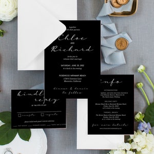 ANITA | Dunkle Hochzeitseinladungs-Vorlage, Kalligraphie-Hochzeitseinladung, RSVP-Karte, Informationskarte, bearbeitbar, druckbare Einladungen