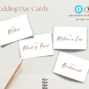 BRIDGET / Tarjetas modernas del día de la boda, A mi dama de honor / Dama de honor, A mi novio, Tarjeta de notas plegada, Plantilla editable, Descarga instantánea