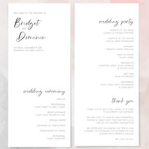 BRIDGET | Modern Wedding Program Card, Wedding Program Template, Black and White Ceremony Program Template, Editable Wedding Card Download