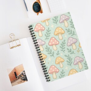 Pastel Mushroom Spiral Notebook, Aesthetic Journal Gift, Writing Notebook, Artist Sketchbook, Cute School Supply, Spiral Notebook