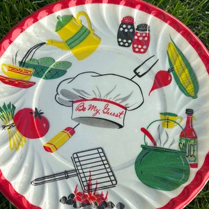 Vintage Plastic Picnic Plates - 4 Plastic Plates Be My Guest Plates Chef Plates Picnic Plates Camping Plates BBQ Plates Midcentury Plates