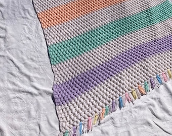 Handmade Blanket - Vintage Crochet Blanket Vintage Throw Crochet Throw Blanket Striped Blanket Summer Spring Accent Throw