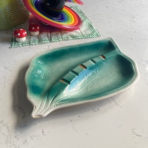 Vintage Ceramic Ashtray - Large Green Leaf Ashtray Cute Ashtray Retro Ashtray Smoker Ashtray Housewarming Gift Party Ashtray