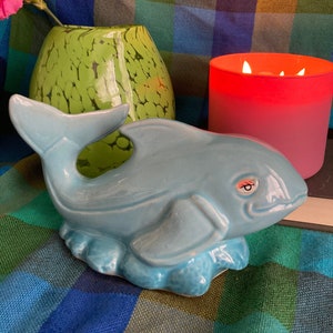 Vintage Whale Figurine - Blue Whale Ocean Life Knick Knack Made in Brazil Cute Aquamarine Life Beach Ocean Decor Home Office Knick Knack