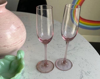 Pink Champagne Flutes - Pretty Light Pink Glass Vintage Pink Glasses Vintage Pink Glass Pink Barware Glass Flute