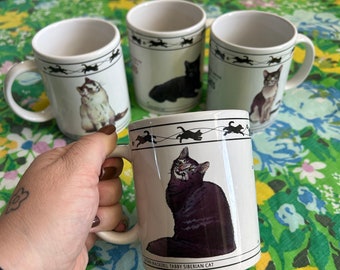 Vintage Cat Mugs - Set of 4 Cat Lovers Limited Collectable Cat Mugs Coffee Cup Cute Mug Kitty Cat Lover Gift Coffee Cup Ceramic Mug