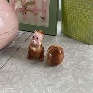 Squirrel Salt and Pepper Shakers - Vintage 1950s Ceramic Squirrel with Nut Wood Forest Animal Cottagecore Cabin Kitchen Table Decor