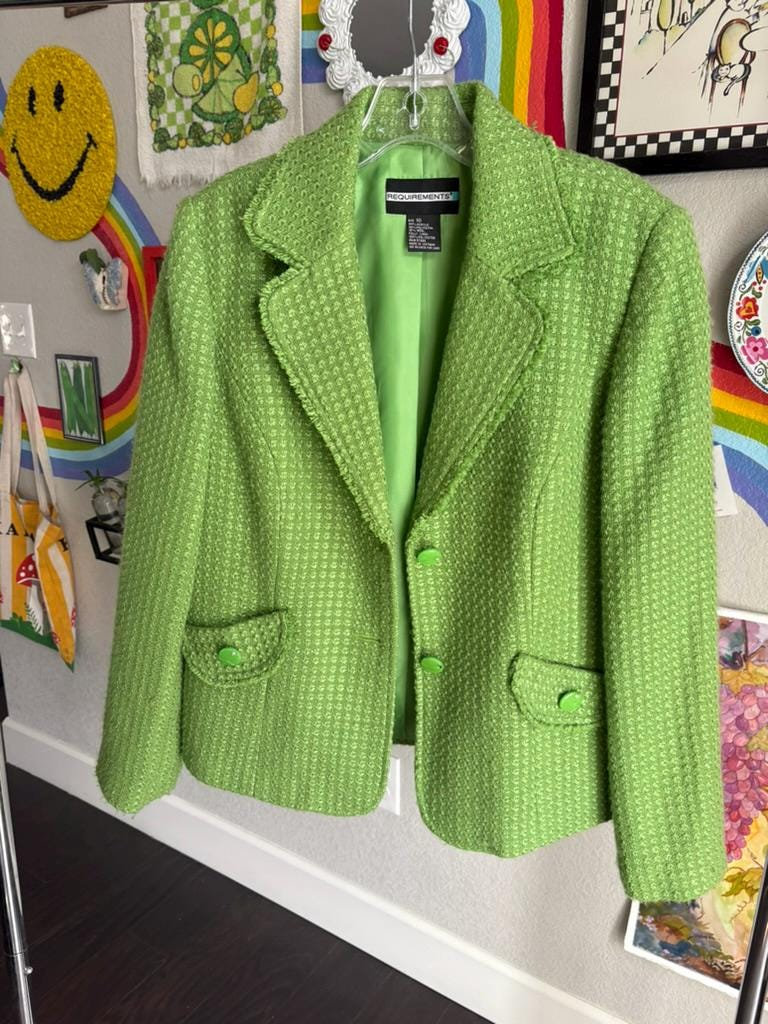 Green Tweed Jacket - Vintage Y2k Jacket Bright Green Tweed Jacket Tweed Blazer Green Blazer Vintage Sportswear