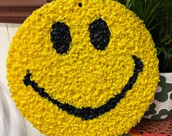Vintage Popcorn Smiley Face- 1970s Wall Hanging Door Art