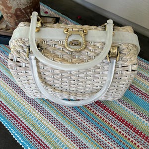 Vintage Wicker Purse - Woven Straw And Plastic Wicker Handbag Purse 60s 70s Style Bar Bag Spring Summer Purse Accessory Mod Accessory