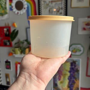 Vintage Tupperware Container 250-45- Clear Round Storage Container With Yellow Lid Food Storage 1970s Tupperware Plastic Food Storage