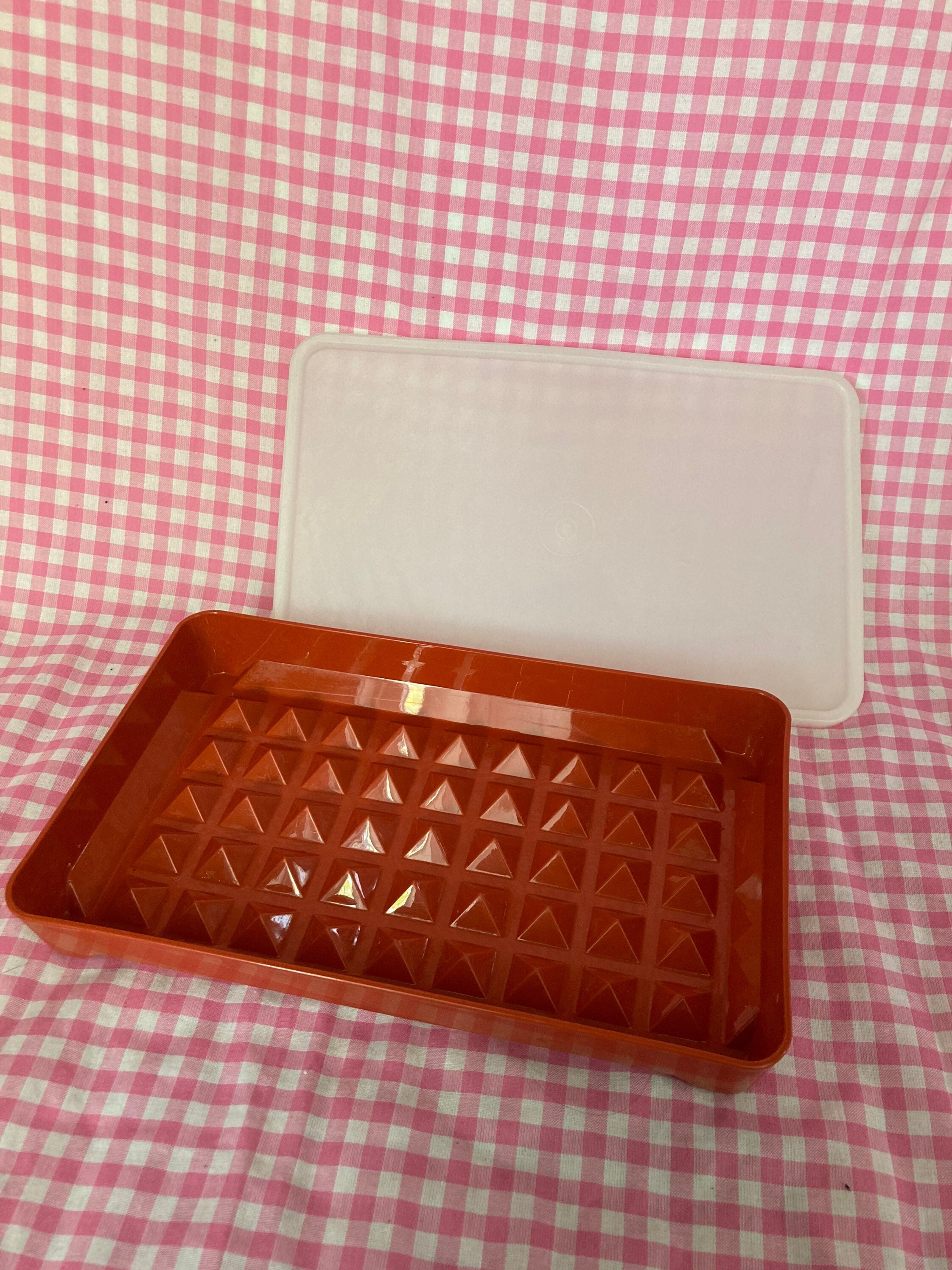 Vintage red Tupperware Hot dog. Deli meat. Bacon keeper - Lil