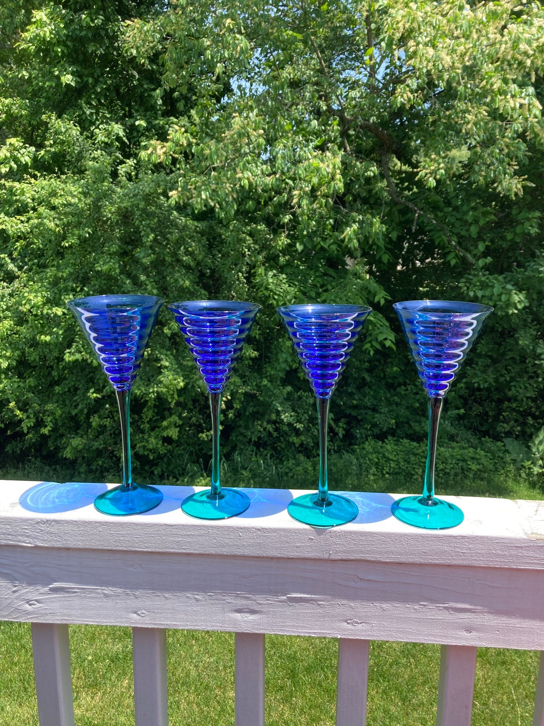 Blue Glassware Set Set of 4 Martini Glass Cocktail Glasses Etsy