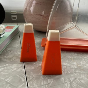 Vintage Orange Midcentury Modern Salt and Pepper Shakers -  1950s Mid Mod Funky Unique Plastic Salt and Pepper Shake Set