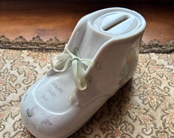 Vintage Precious Moments Shoe Bank- Heaven Bless You Baby Gift Kids Bank