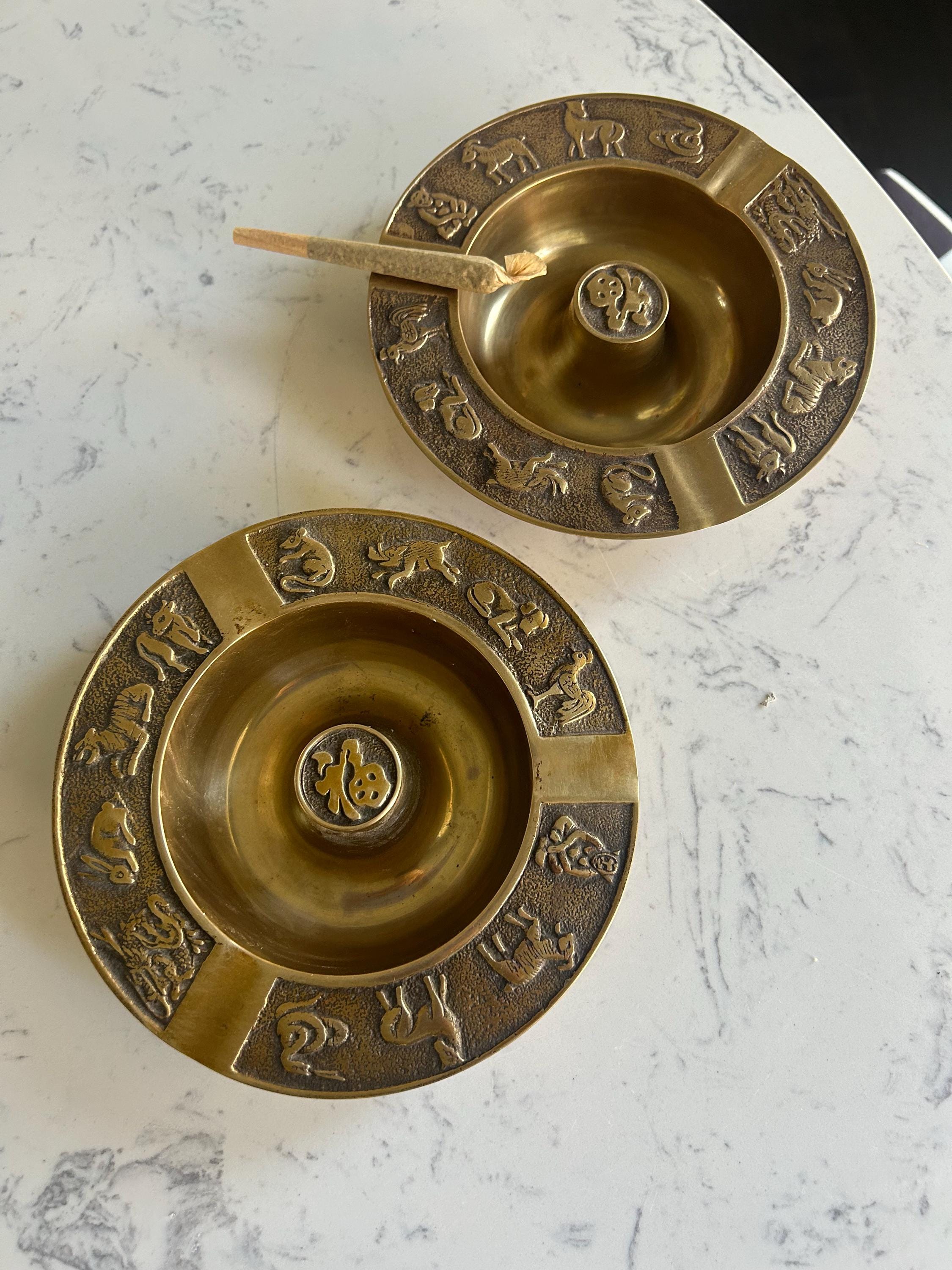 Brass Zodiac Ashtray- Vintage Chinese Zodiac Ashtray Tobacciana