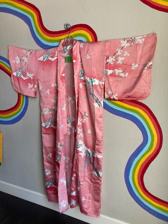 Vintage Pink Kimono Robe - Y2K Pink Silver Amita J
