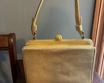 Vintage Sparkle Gold Handbag - Vintage After Five Handbag Gold Handbag Purse Top Handle Purse Vintage Kiss Lock Purse With Satin Coin Purse