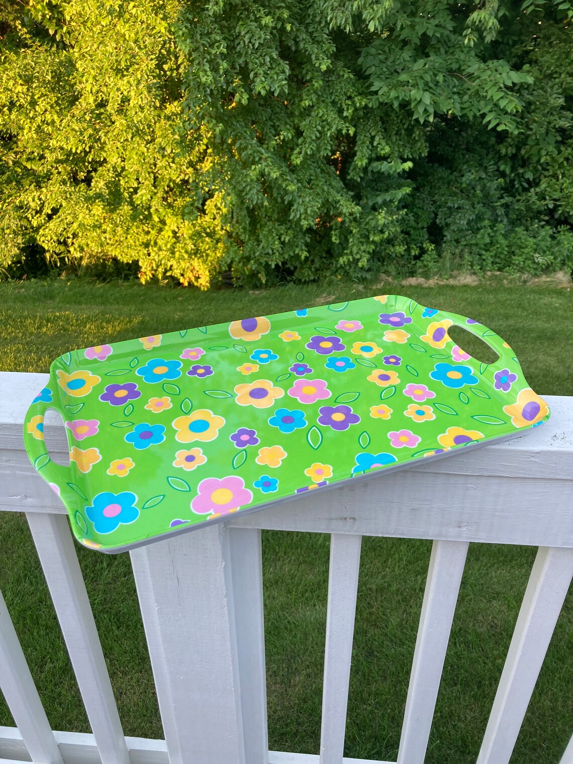 Colorful Daisy Serving Tray Bright Green Plastic Serving Etsy