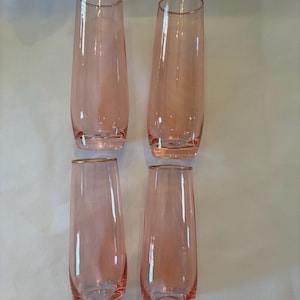 Vintage Champagne Glasses- Set of 4 Stemless Gold Rim Pink Champagne Glasses
