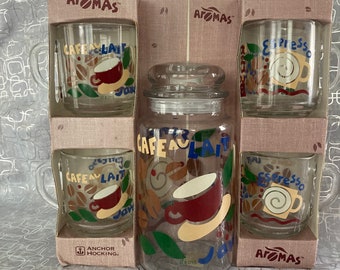 3 Vintage Glass Coffee Jars ~ Canova Coffee Jar ~ Mixed Set of