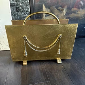 Brass Magazine Holder- Magazine Rack Art Deco Style Living Room Decor Neoclassical Design Rope Design Detail Textured Magazine Rack Holder