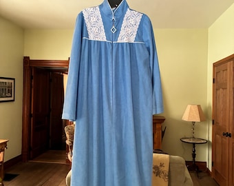 Vintage Zip Front House Coat- 1980's Robe Loungewear Size Medium