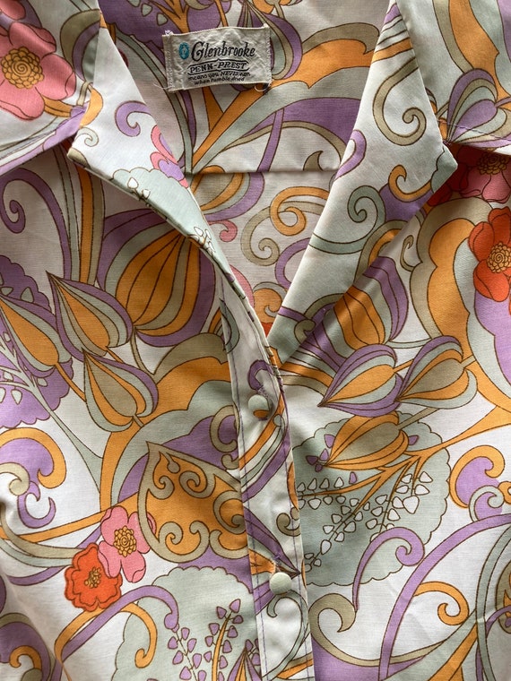 Vintage Mod Paisley Floral Shirt Dress - Button U… - image 3