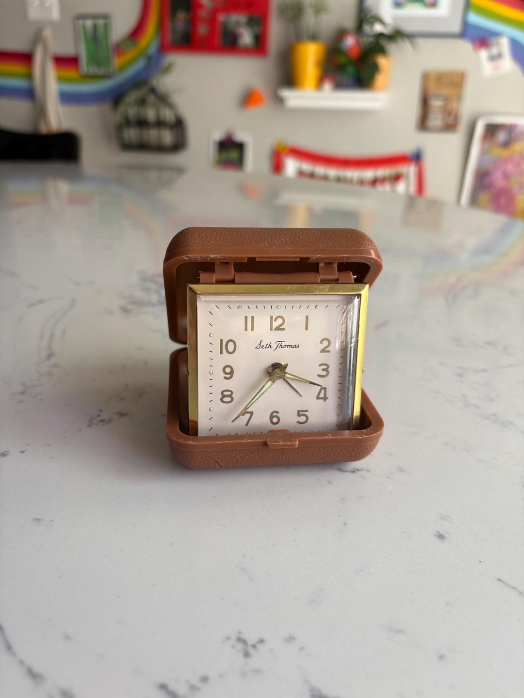 Vintage Seth Thomas Travel Alarm Clock - 1970's Brown Gold Travel ...
