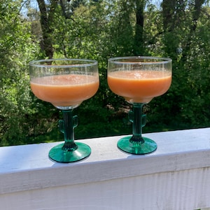 Cactus Margarita Glasses - Cactus Glass Vintage Western Decor Green Glass Cactus Decor Margarita Glass Barware Set Desert Themed Decor