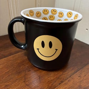 Big Smiley Face Mug- Market Finds Black Mug Yellow Black Smiley Face Funny Mug Cup Smiley Coffee Cup Tea Cup Happy Coffee Cup