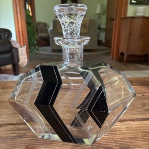 Art Deco Cubist Decanter- Vintage Glass Decanter 1930&#39;s Art Deco Style Crystal Art Glass Liquor Decanter Perfume Bottle Vintage Decanter