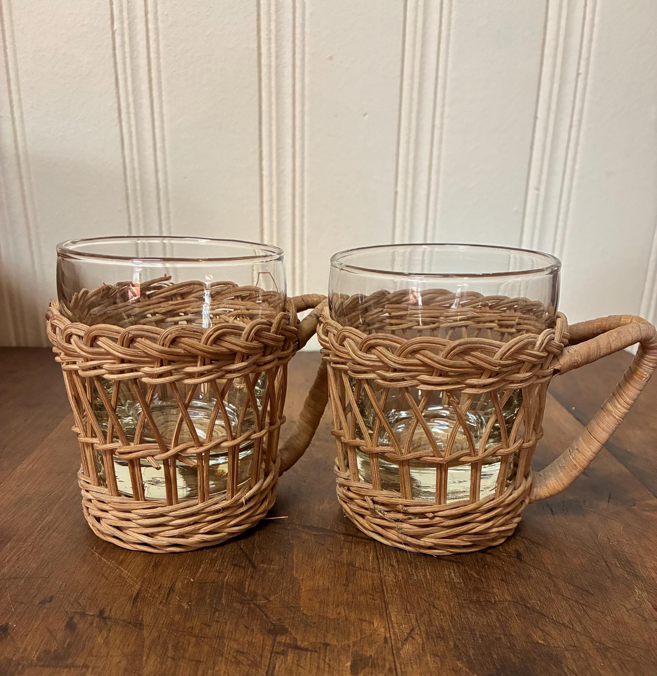 Basketweave Glasses - Etsy VINTAGE Set of 6 Drinking Goblets Basket Weave Wicker Glasses MCM display picture 1