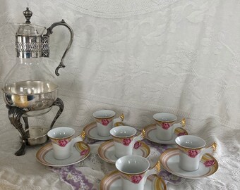 12 Piece Gold Floral Espresso Coffee Tea Set - CC&T 1980s