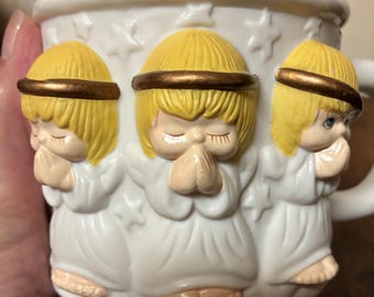 Vintage Hallmark Praying Angels Mug- 3D Angels And Stars Houston Harvest Gift Products