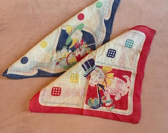 Vintage Kid's Handkerchiefs- Set of 2 Cartoon Character Children's Hankies