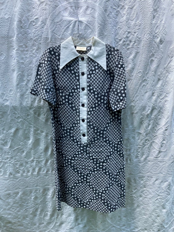 Vintage Houndstooth Polka Dot Dress - Short Sleev… - image 1