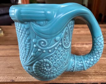 Disney Parks Little Mermaid Mug- Ariel Mermaid Tail Sculptured Mug Cup Nautical Mug Mermaid Tail Handle Disney Parks Exclusive Mug