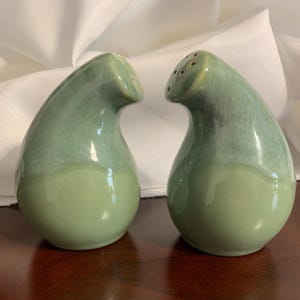 Funky Green Salt and Pepper Shakers- Green Pottery Drip Glaze Salt and Pepper Shaker Set Unusual Salt and Pepper Pottery Salt and Pepper