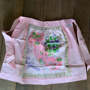 Vintage California Apron- Souvenir Pink Purple Gold California Map Apron Vintage Kitchen Decor California Collectible Vintage Apron