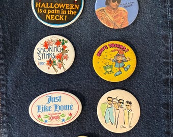 Vintage Pinback Buttons - Vintage Funny Cute 1980s Words Sayings Fabric Metal Pins Halloween Hard Rock U Men Backpack Jacket Accessory
