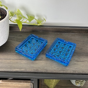 Vintage Blue Cut Glass Ashtray - Rectangle Vintage Ashtray Smoker Ashtray Funky Ashtray Glass Ashtray Midcentury Glass