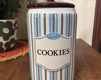 Vintage Oreo Cookie Jar- Striped Ceramic Food Storage Container