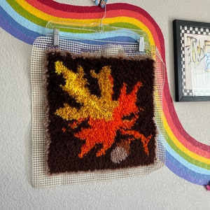 Vintage Leaf Latch Hook Wall Tapestry - Vintage Wall Hanging Vintage Autumn Decor Vintage Fall Decor Fall Leaf Decor Autumn Home Decor