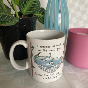 1980s Funny Elephant Mug - Elephant Relaxing Exercise Fitness Fat Lazy Funny Hallmark Shoebox Greetings Coffee Cup Comic Cartoon Mug