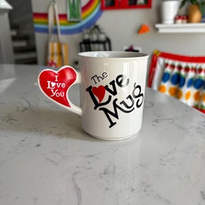 The Love Mug - Vintage  Coffee Cup Cute Mug Funny Coffee Cup Ceramic Mug Red Heart Handle Mug Anniversary Wedding Birthday Gift