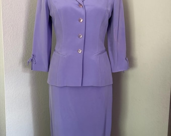 Vintage Maggy London Skirt Suit - Lavender Purple Two Piece Monochrome Suit Size 4 Vintage Work Wear Outfit