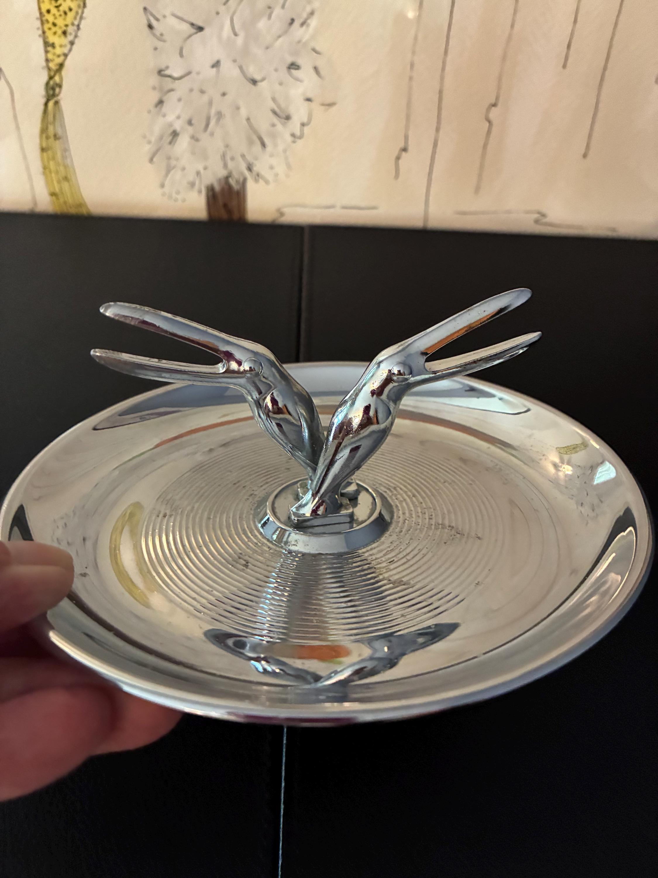 PINCHERETTE Ashtray- Art Deco Silver Ashtray Toucan Birds Ashtray